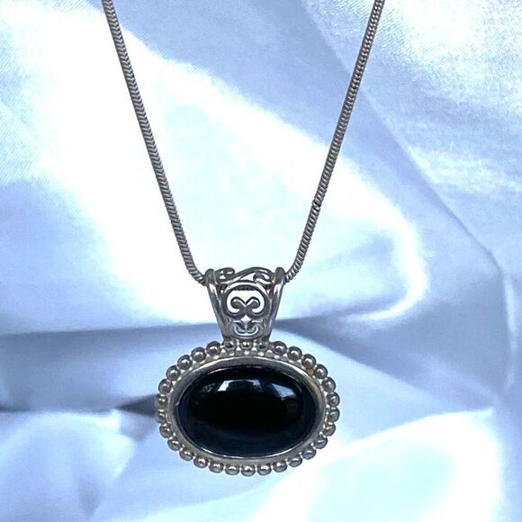 NK# Classic Nevada Silversmith (NV) Black Onyx & 22” Sterling 925 Silver Necklac - Picture 6 of 10